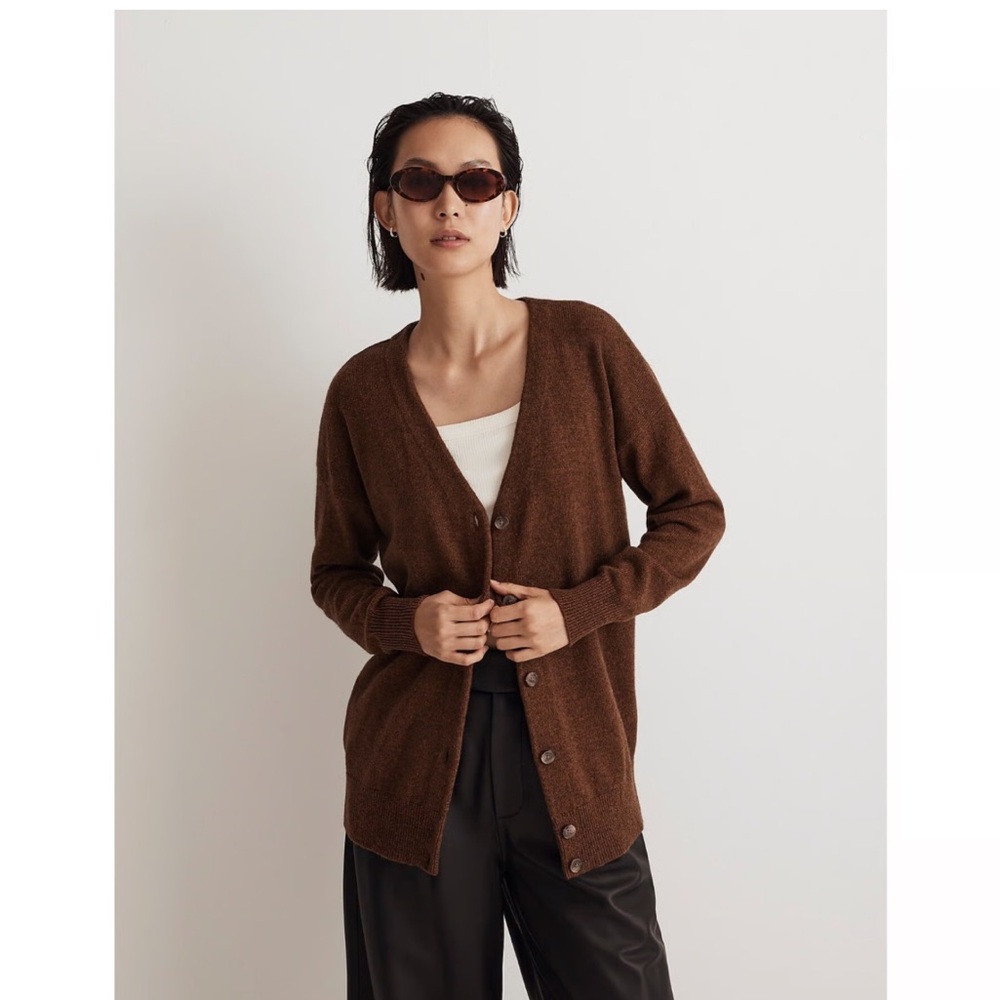 Madewell V Neck Marino Wool Brown Relaxed Fit Button Up Cardigan Sweater  XXS